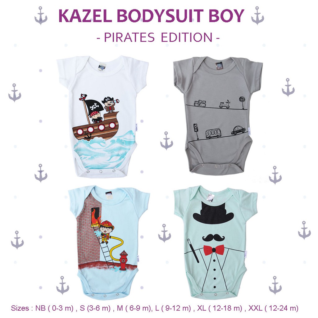 Kazel Bodysuit Pirates Boy 4Pcs Baju Jumper Bayi Laki Laki