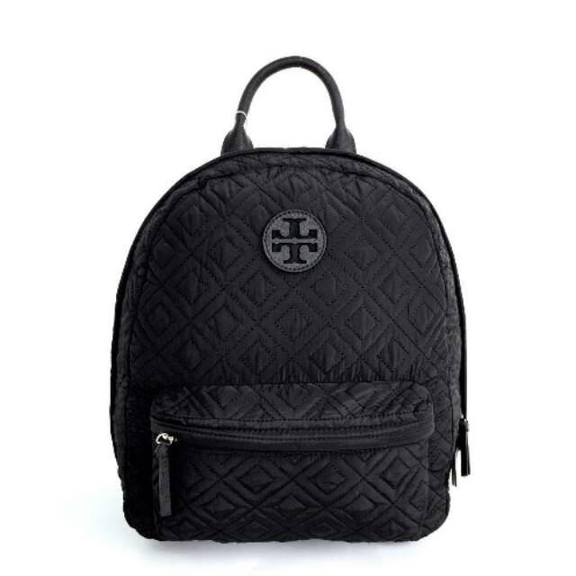 Black original Tory Burch Ella Nylon Quilted Backpack tas
