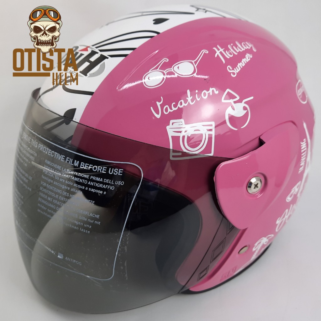 Helm Half Face Bnh Bxp Kly Gm Evo Evolution Traveling Pink Glossy Helm Murah All Size L
