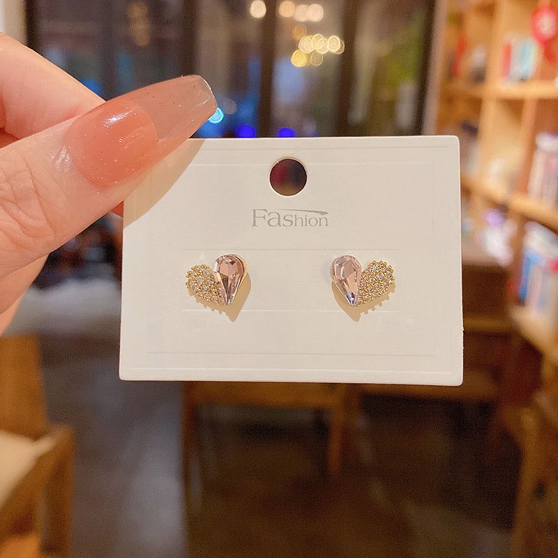 Anting Tusuk Sterling silver 925 Desain Hati Hias Kristal / Berlian Imitasi Simple Lucu Untuk Wanita
