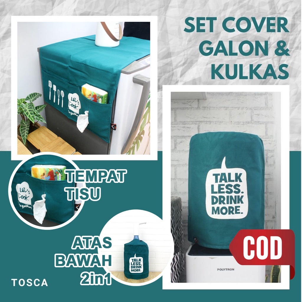 PAKET LEBIH MURAH - Cover Galon &amp; Cover Kulkas Warna Tosca (Paket Polos-03)