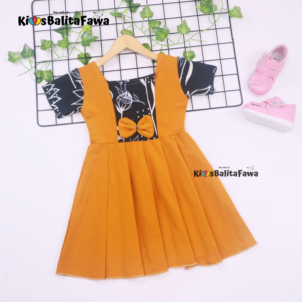 Dress Nadine uk 3-5 Tahun / Dress Pesta Anak Perempuan Dres Baju Import Gaun Polos Flower Lengan