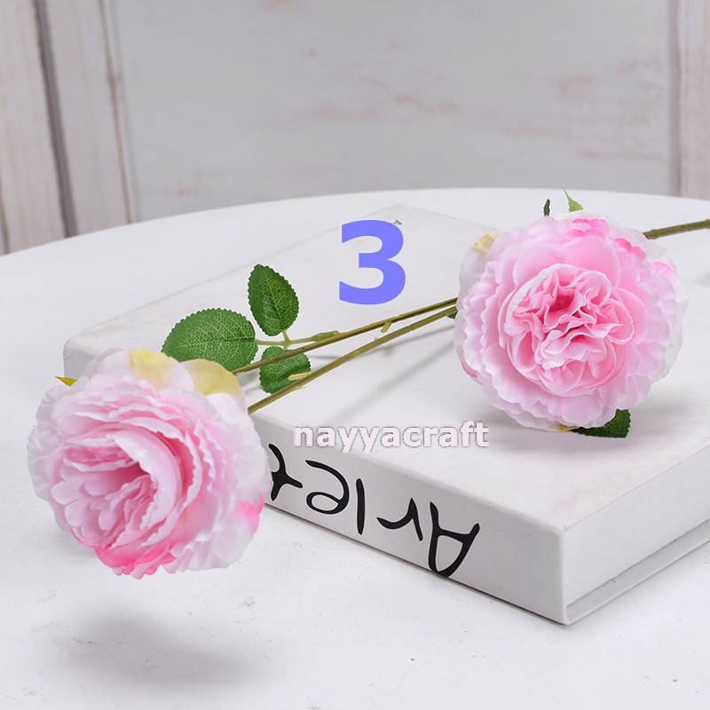 bunga peony artificial tangkai 3 cabang flower bunga artifisial Kepala bunga peony artifisial besar-3