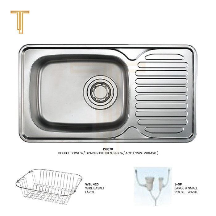 Kitchen Sink Stainless Lizens Korea 87 Cm X 49 Cm Isl870 - Dapur / Kitchen