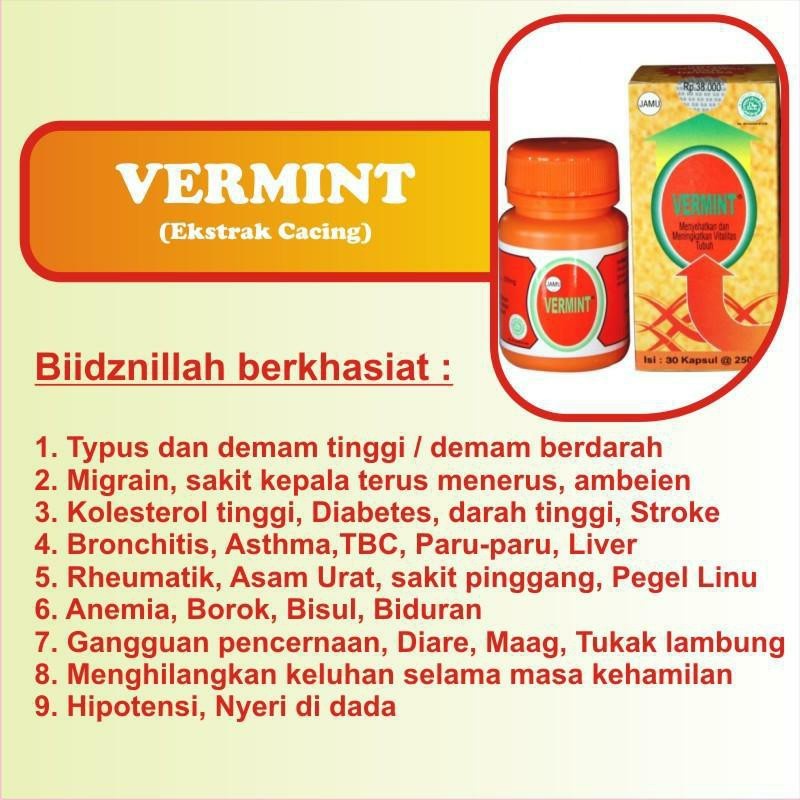 VERMINT Original Kapsul Ekstrak Obat Cacing Tanah Demam Tipes Typus Tipus