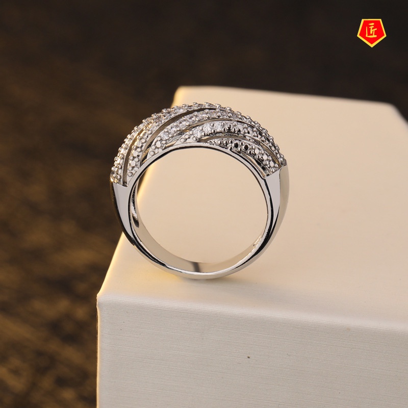 [Ready Stock]Full Diamond Moissanite Ring Set Female S925 Silver Simple Temperament