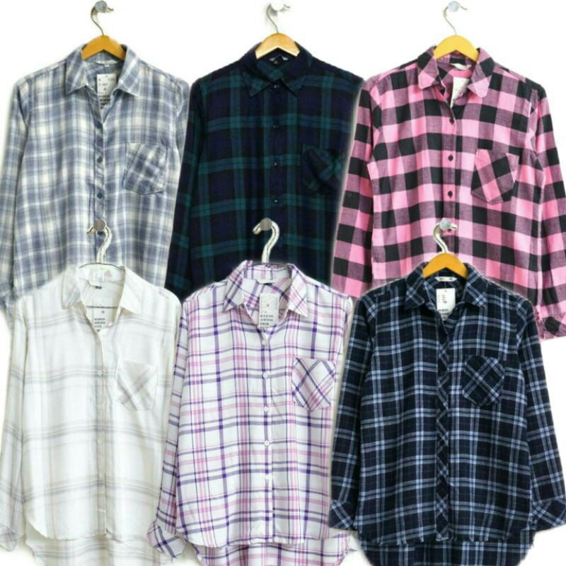 Kemeja H&M flanel wanita women Hnm basic shirt longsleeve kerja casual/kemeja tartan kotak Formal