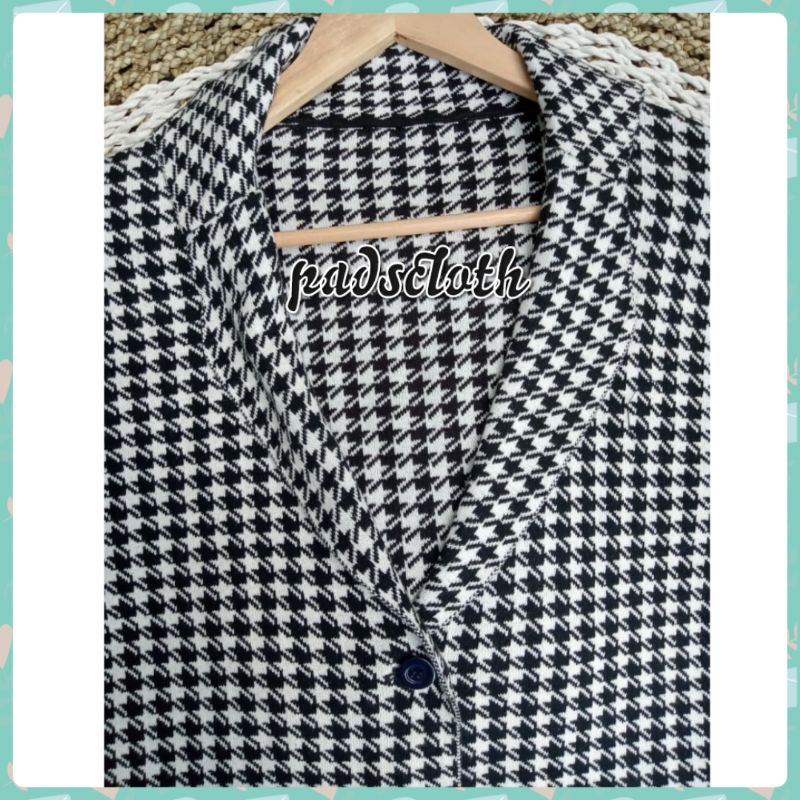 Blazer Fuji Houndstooth Jennie ootd casual korean/outer houndstooth rajut tebal dingin