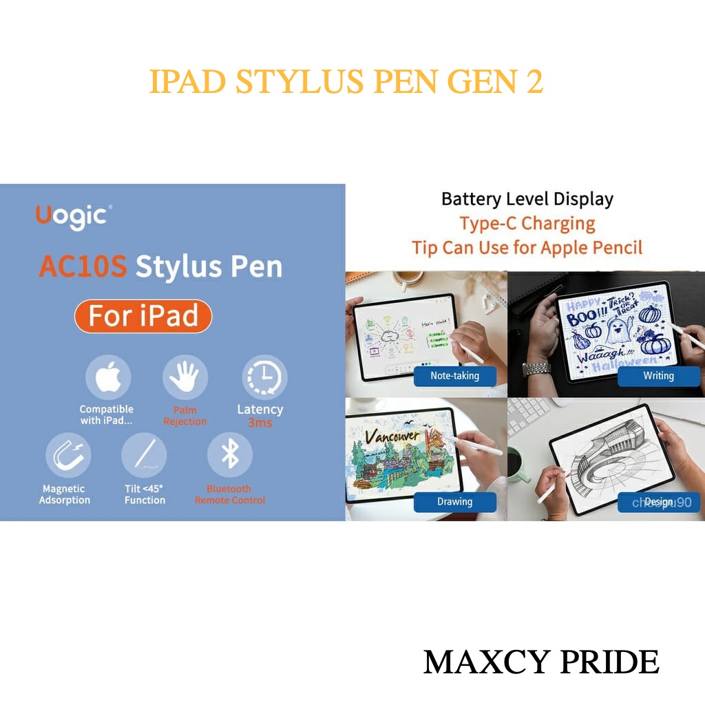 Stylus Pen Ipad Stylus Pencil Gen 2 With Palm Rejection Compatible to Ipad Gen 7 8 9 Pro Air 2019 2020 2021
