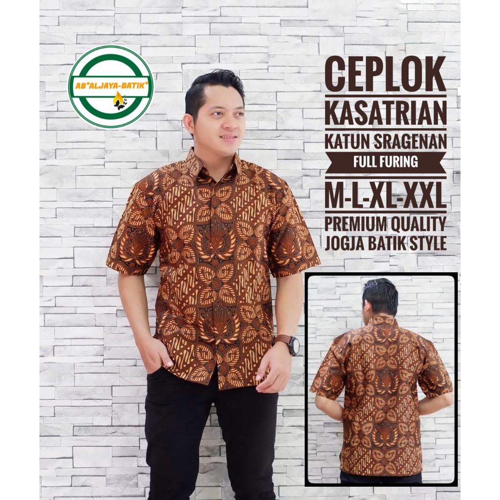 CEPLOK KASATRIAN Baju Kemeja Batik Pria Solo Premium Modern Lengan Pendek Katun FULL FURING Aljaya