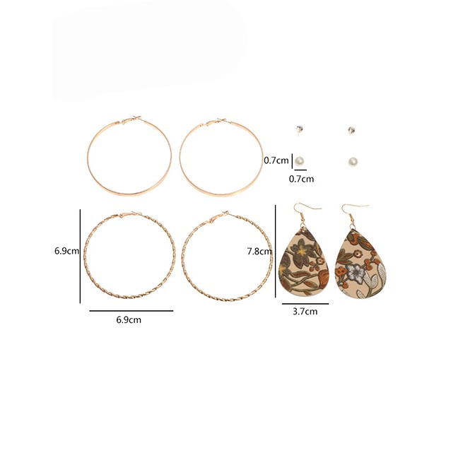 LRC Anting Set Fashion Gold Color Geometric C-shaped Pu Pearl Alloy Earring Set K27041