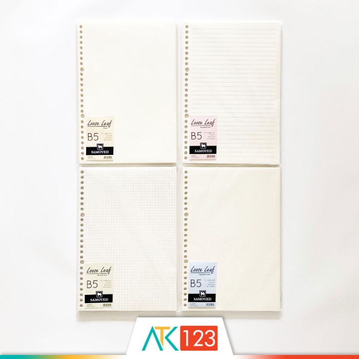 

kertas- loose leaf b5 , 26 holes isi 60 lembar samoyed polos garis kotak titik - plain (polos)
