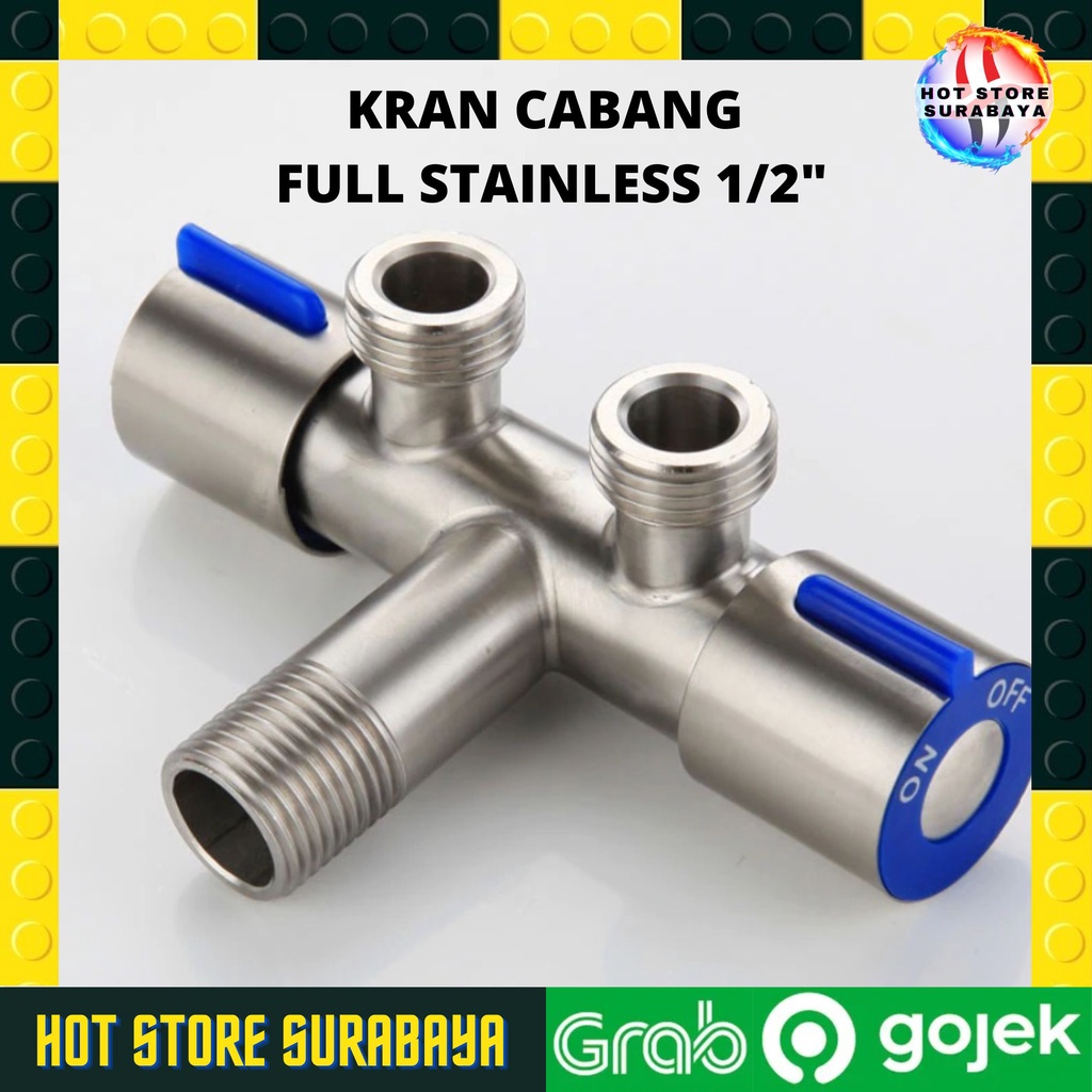 Kran Shower Double Stop Kran Cabang Kanan Kiri Dua Stop Kran Cabang 2 On Off shower mandi/Wastafel/kloset Full Stainless Steel Termurah Shower Toilet/Wc Plus Kran air cabang Kran Shower KERAN MESIN CUCI CABANG KRAN AIR SHOWER STAINLESS SUS 304