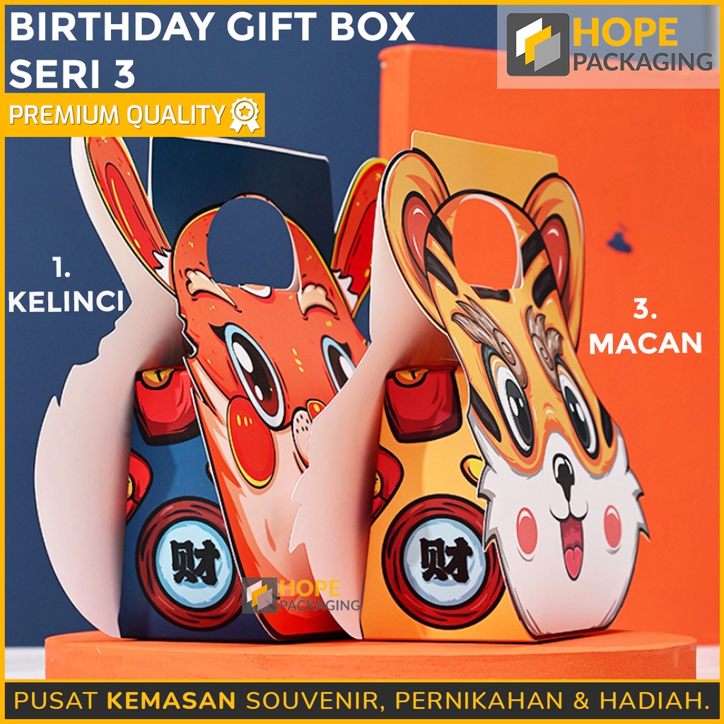 [ 5 PCS ] Bentuk 3d Karakter Animal seri 3 Kotak Kemasan Souvenir / Kotak hadiah  Untuk Souvenir Ulang Tahun / Happy birthday / ultah