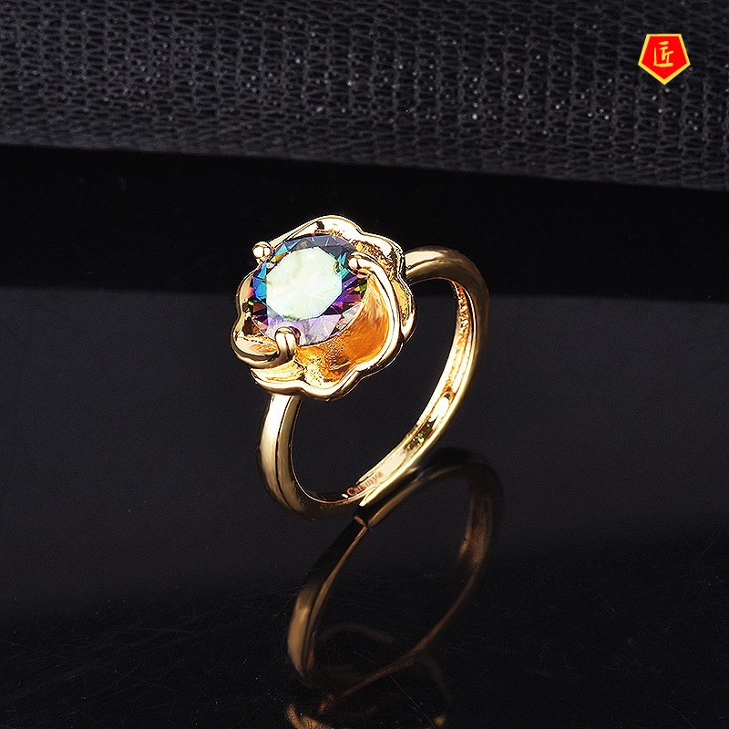 [Ready Stock]Creative Gold Inlaid Color Diamond Ring