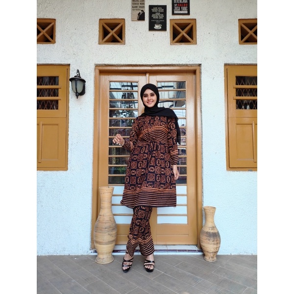 Stelan long tunik jumbo batik