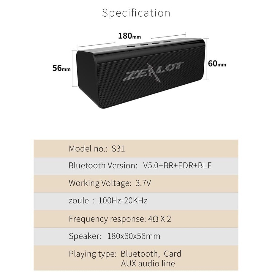 Speaker Portable Zealot S31 Speaker Bluetooth