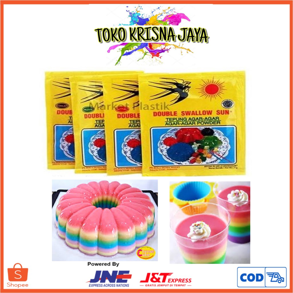 

AGAR AGAR BUBUK DOUBLE SWALLOW SUN TEPUNG AGAR AGAR POWDER KEMASAN 5 PCS X 7GR