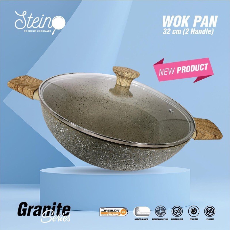 Peralatan Masak Panci Penggorengan Granit Stein Cookware Wok Pan 32 cm
