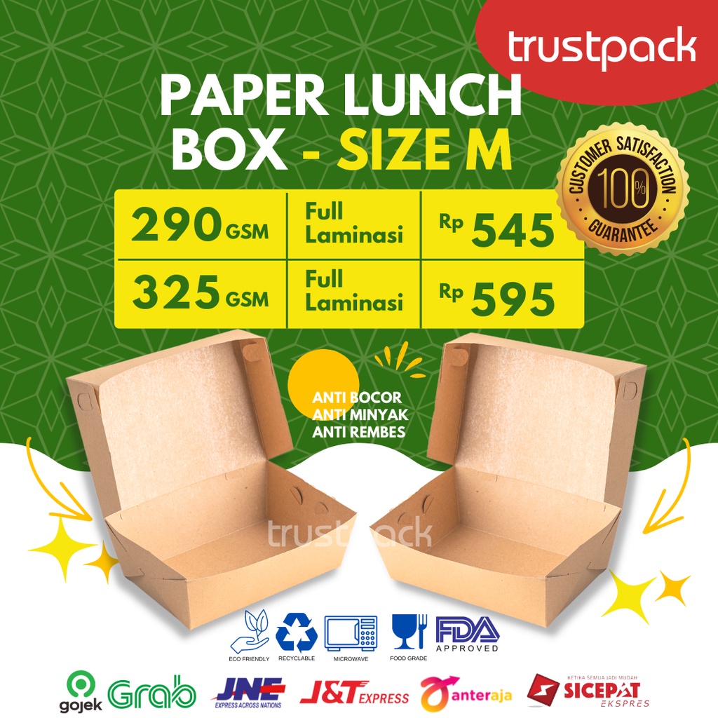 PAPER LUNCH BOX KRAFT FULL LAMINASI SIZE M EKONOMIS MURAH KOTAK NASI