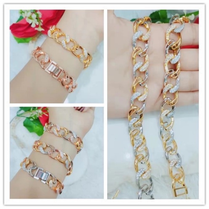 Gelang Titanium Permata Lapis Emas Perhiasan Wanita