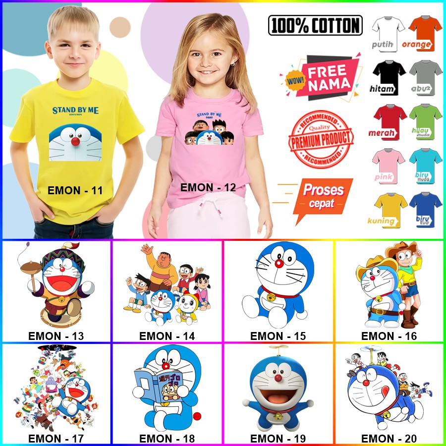 Baju Kaos ANAK DAN DEWASA DORAEMON COUPLE (FREE NAMA)