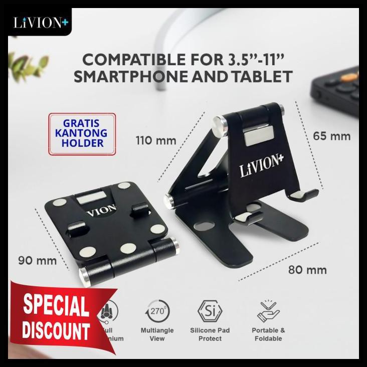 Holder Hp Livion+ Dudukan Hp Aluminium Stand Holder Lipat Ipad Tablet Best Product