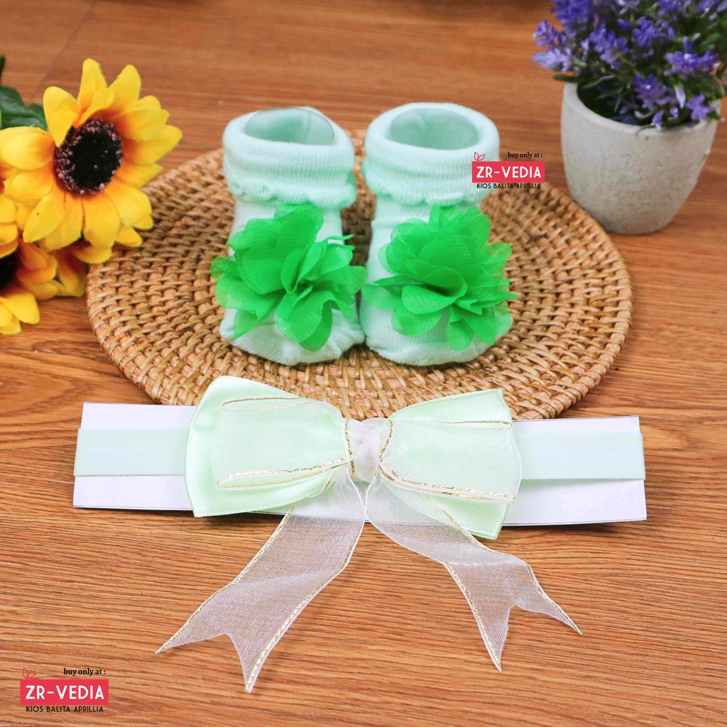 [LEBIH HEMAT] COMBO Bando &amp; Kaos Kaki Baby New Born / Kado Socks Rajut Impor Bayi Anak Perempuan Import