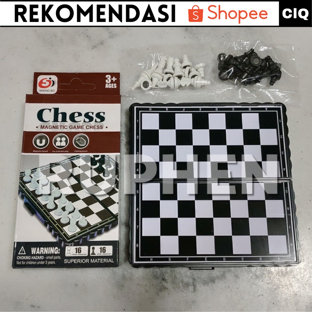 Papan Catur Magnet Lipat / Folding Magnetic Chess Board Mini / Catur Saku - Catur Plastik Murah