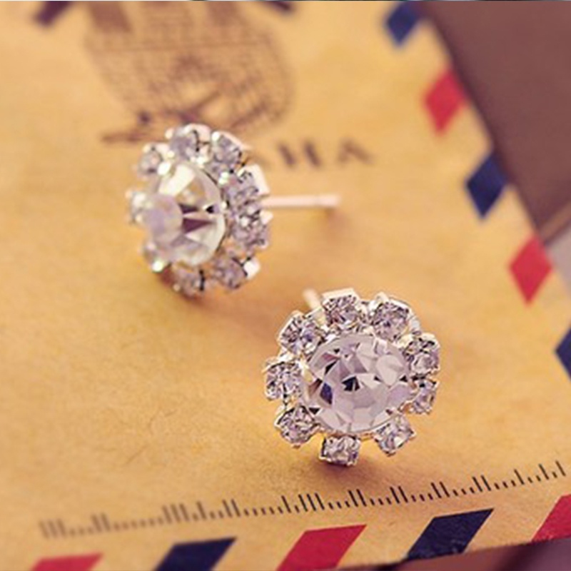 Stud Earrings Romantic Crystal Flower Earrings Perhiasan Pernyataan Untuk Wanita