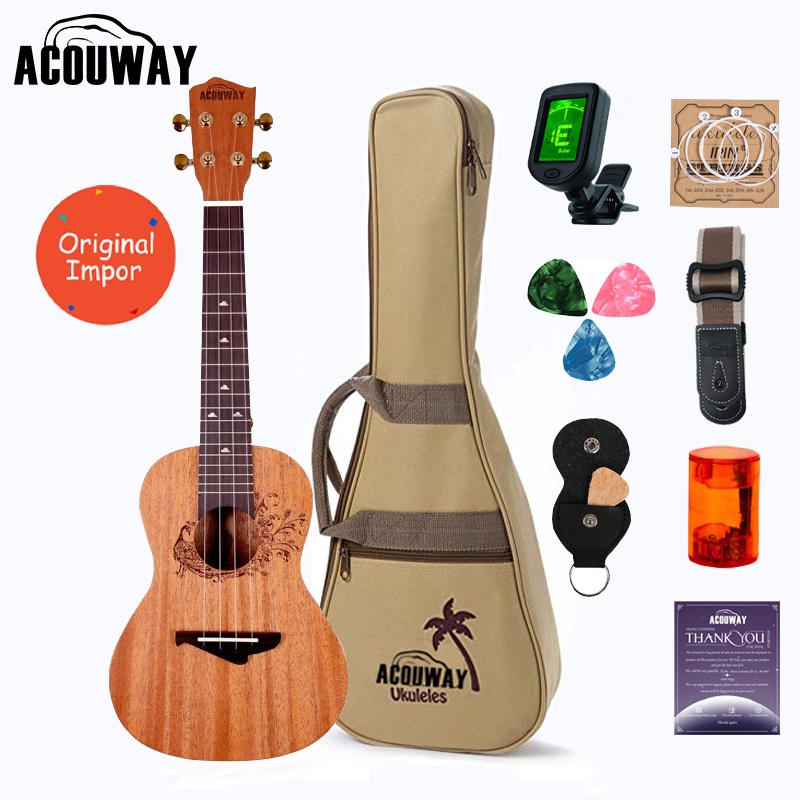 Acouway Ukulele Concerto/Konser 24 Inch Africa mahogany body 18:1 Gear head with bag and accessories