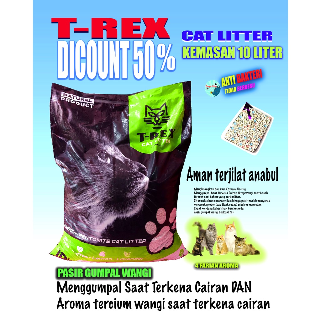 10 liter pasir kucing gumpal wangi-t-rex