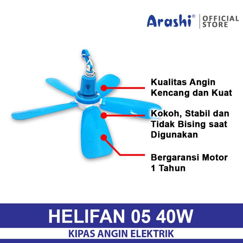 Arashi AR 228. kipas angin gantung 5 baling Helifan 05-40