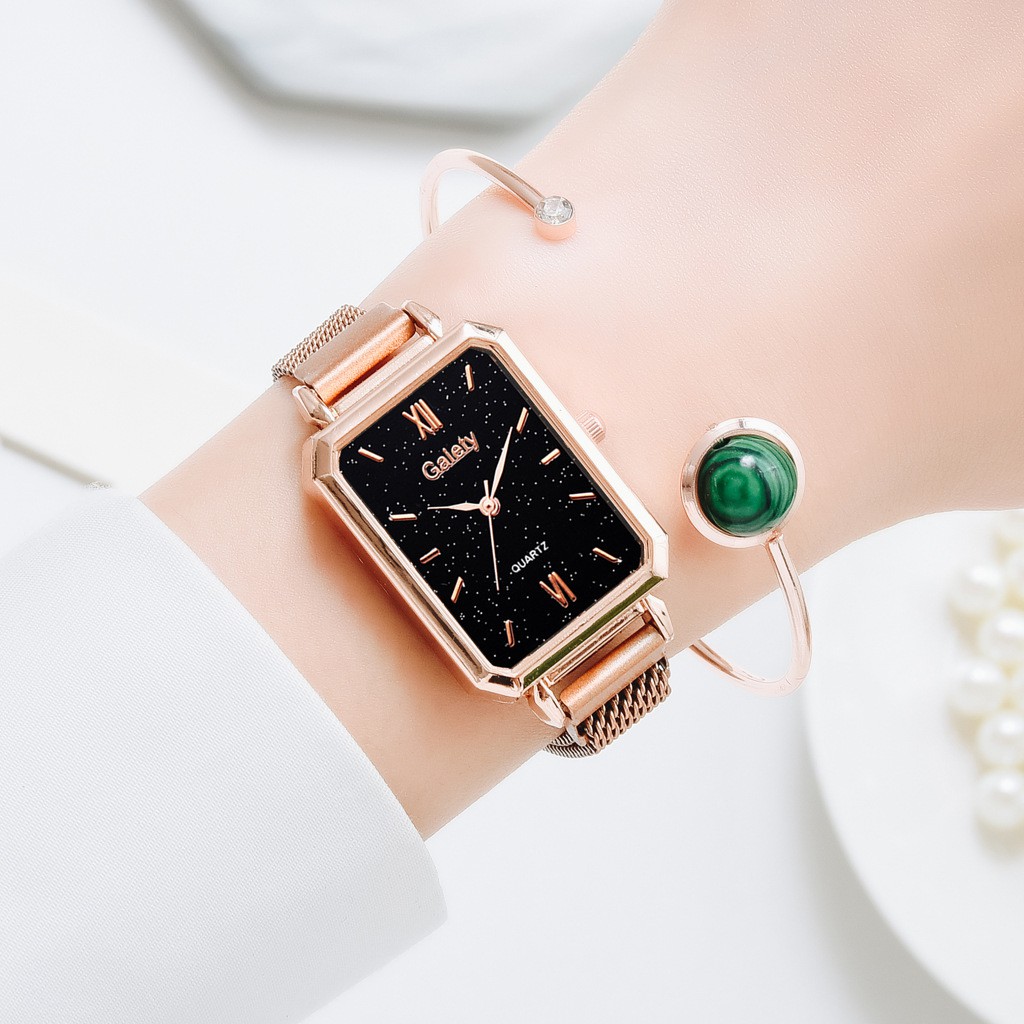 DODORY J180 Jam Tangan Rantai Wanita Analog Quartz Jam Model Petak Perempuan