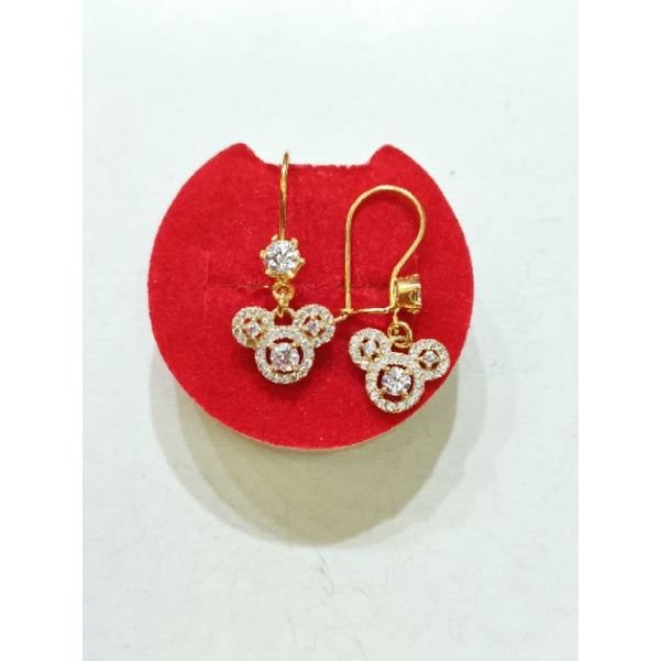 ANTING PERAK 925 MICKY MOUSE MATA LAPIS EMAS 24K