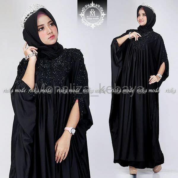 Terindah Gamis Kaftan aliyah hitam by Riska Mode