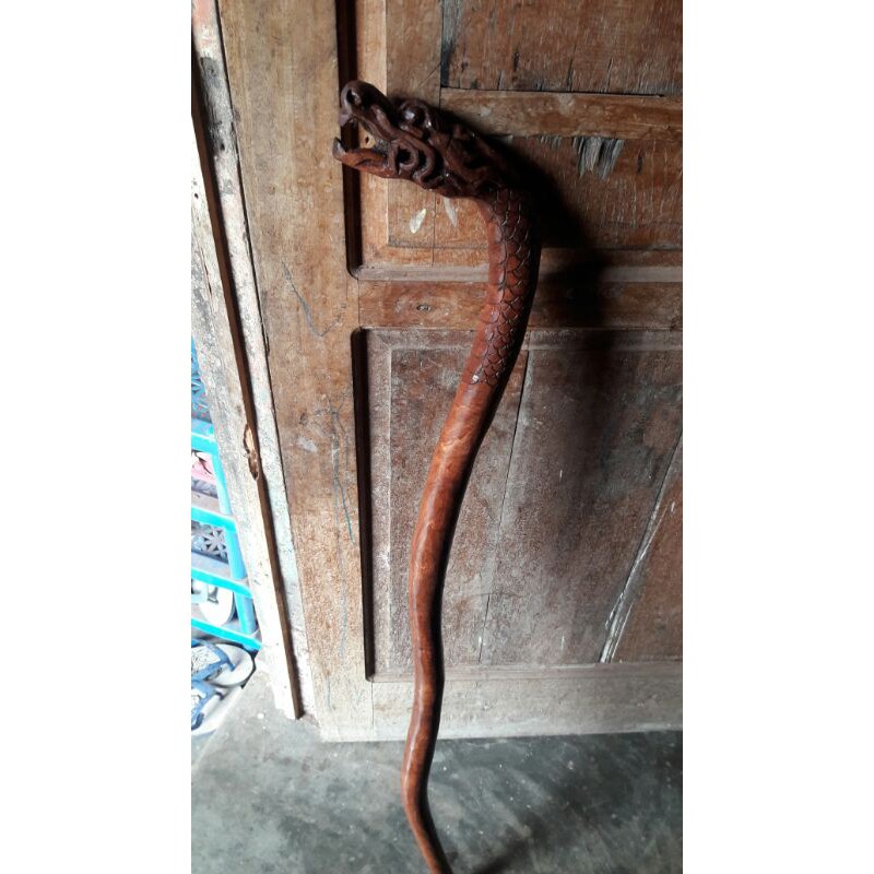 TONGKAT JALAN KAYU STIGI WULUNG  UKIR NAGA GONG
