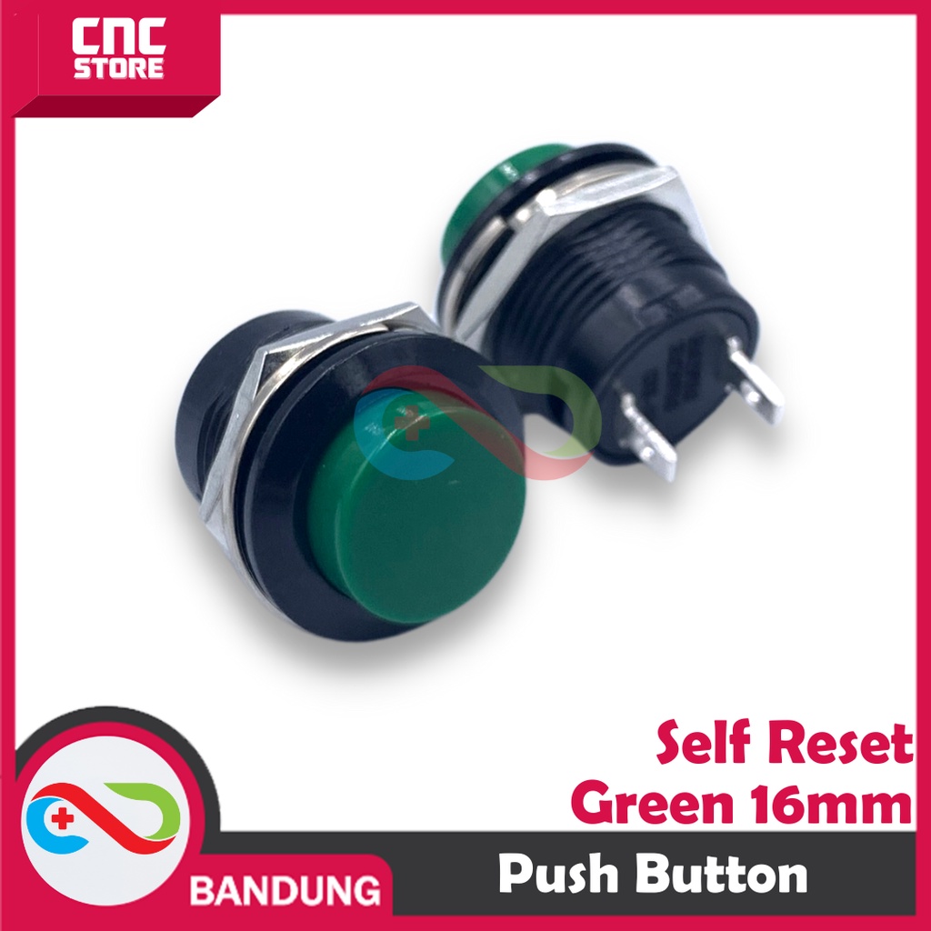 PUSH BUTTON NON LOCKING 16MM SELF RESET WARNA HIJAU