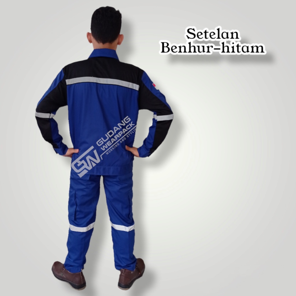 SETELAN Wearpack  BENHUR-HITAM/ lengan panjang/ sleting/ baju proyek lapangan (setelan standar)