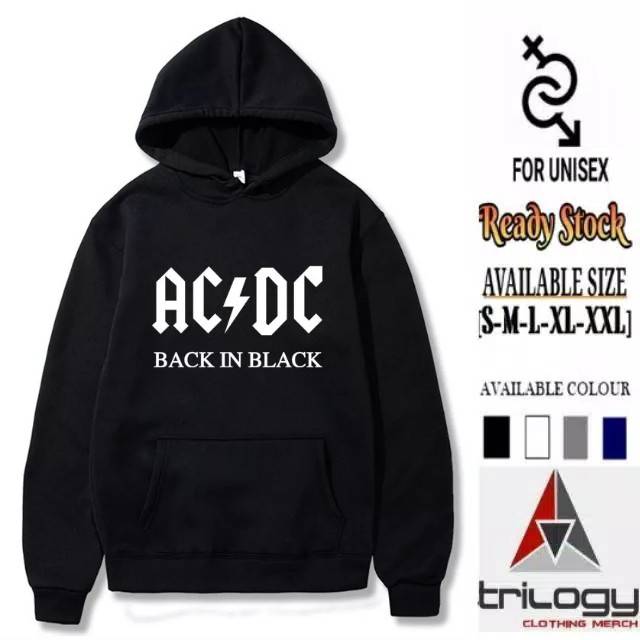 HOODIE PRIA HIP HOP ROCK BAMD ACDC BACK IN BLACK PREMIUM QUALITY SABLON