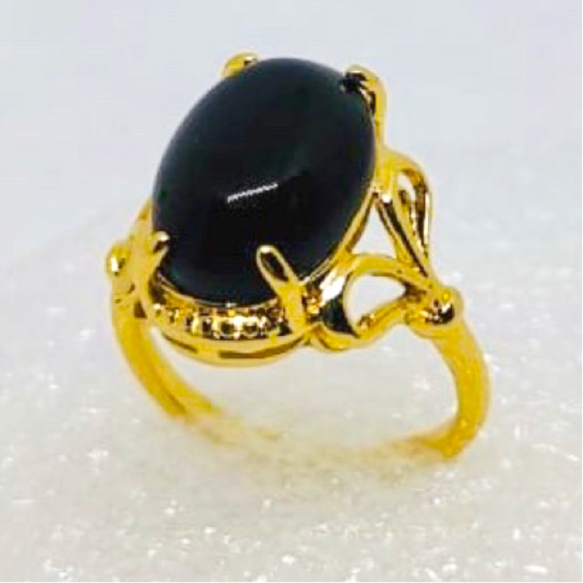 Cincin wanita lapis emas//cincin batu obsidian// cincin//perhiasan fasion