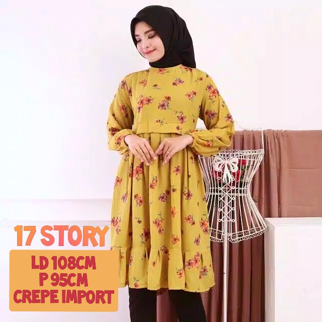 tunik wanita motif bunga lengan panjang/tunik bunga/tunik premium