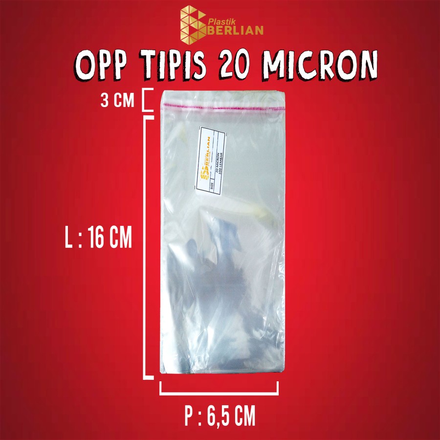 

6,5 x 16 cm Plastik OPP TIPIS (100 lbr) (lem/seal)