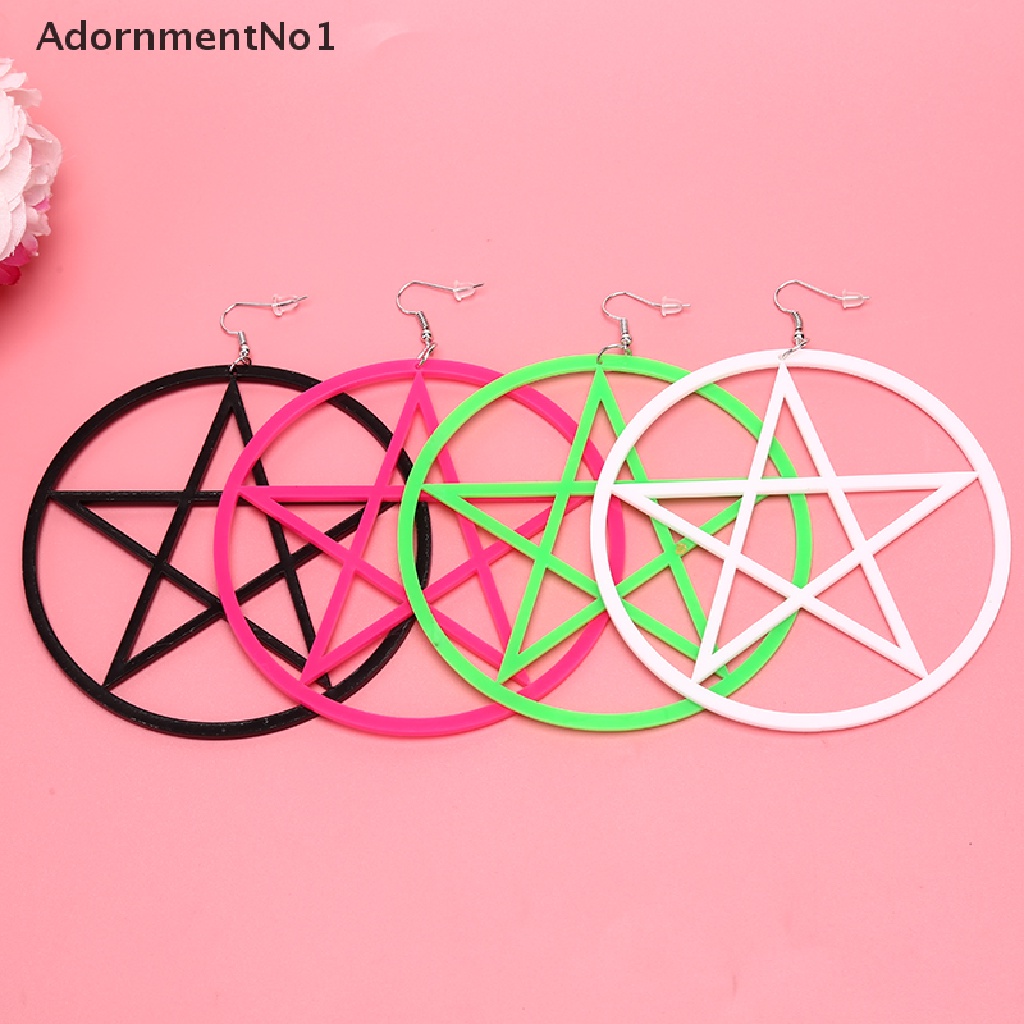 (AdornmentNo1) Anting Tusuk Gantung Desain Lingkaran Hollow + Bintang Pentagram Untuk Wanita