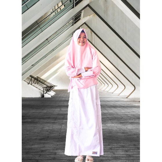 Rok Celana Muslimah Bahan Dril Panjang Warna Putih-White Garasi Salwa