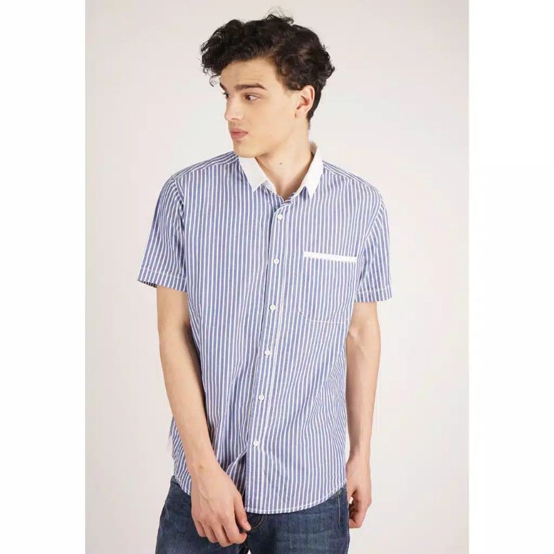 KLS006-OB KEMEJA LOIS ORIGINAL LENGAN PENDEK GARIS GARIS BIRU PUTIH