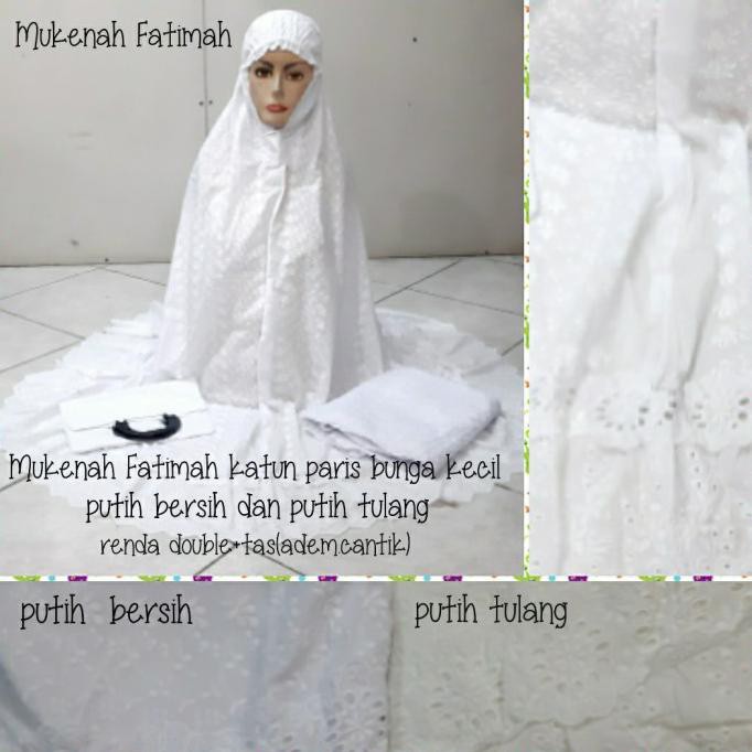 Ori&Terjamin Mukenah Katun Paris Bordir Senada Bahan Renda Double + Tas Warna Putih - Putih Tulang