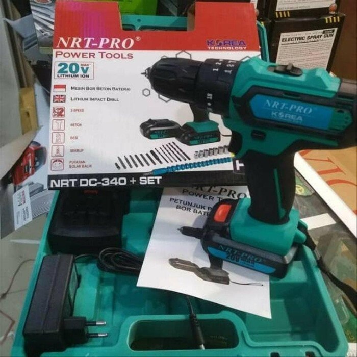 Bor Tanpa Kabel / Bor Listrik 20VOLT NRT-PRO CORDLESS BOR IMPACT 10MM 340HD NRT-PRO Bor Listrik Set-Bor Tangan Listrik-bor baterai-bor listrik/ Mesin bor tanpa kabel baterai cordless