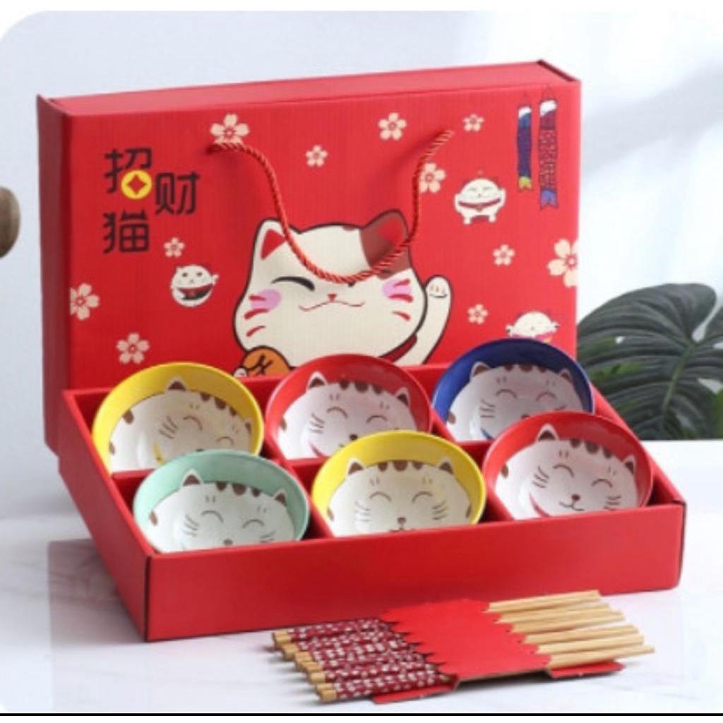 Fortune Cat Bowls & Chopsticks MCHC003 | Gift Set Hamper