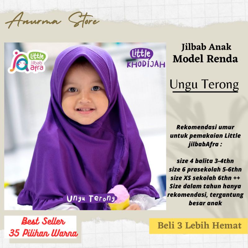 Jilbab Anak Little Khadijah warna Ungu Terong size 4, 6, XS by Jilbab Afra